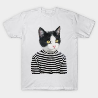 Cute Punk Black and White Cat T-Shirt